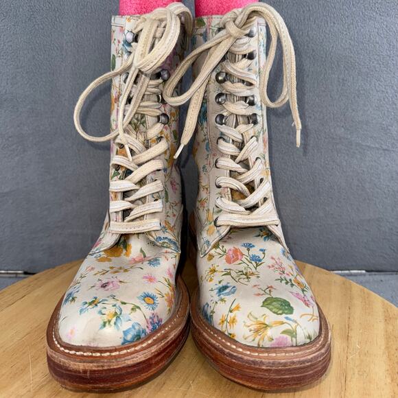 Free People Santa Fe Floral Leather Lace-Up Boots Women’s Size 38 / 7.5-8 US - Picture 2 of 8
